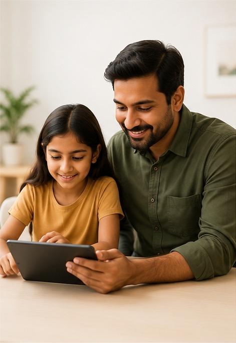 Father and daughter learning together